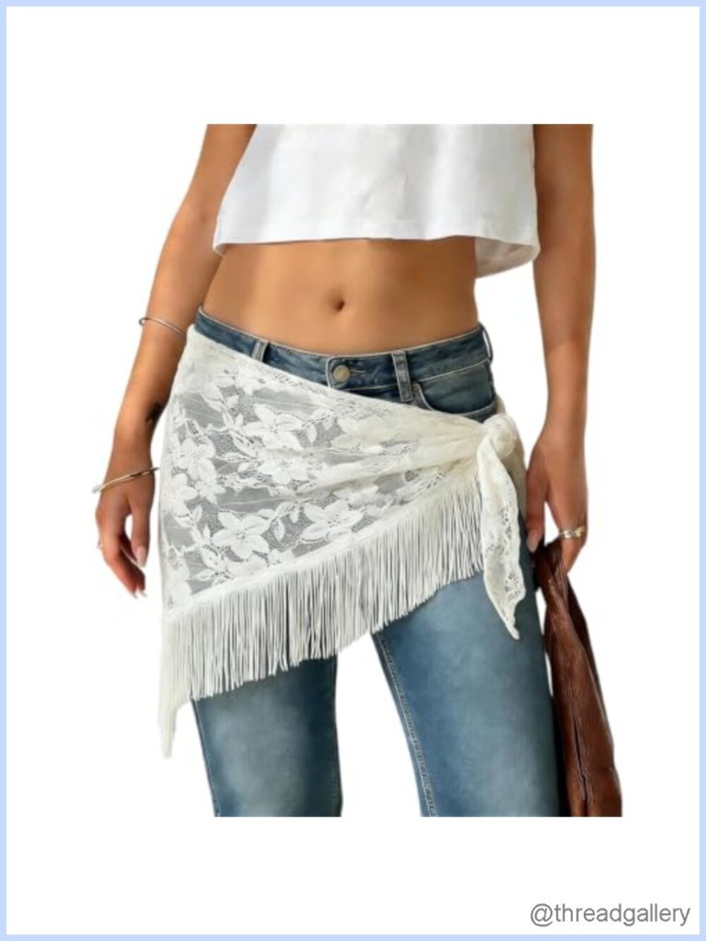 Womens Floral Lace Scarf Belt Fringe Tie Waist Y2K Boho Wrap